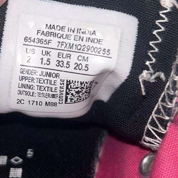 Converse Chuck Taylor All Star Youth US Size 2 Black Pink Sneaker Shoes 654365F - Picture 9 of 10